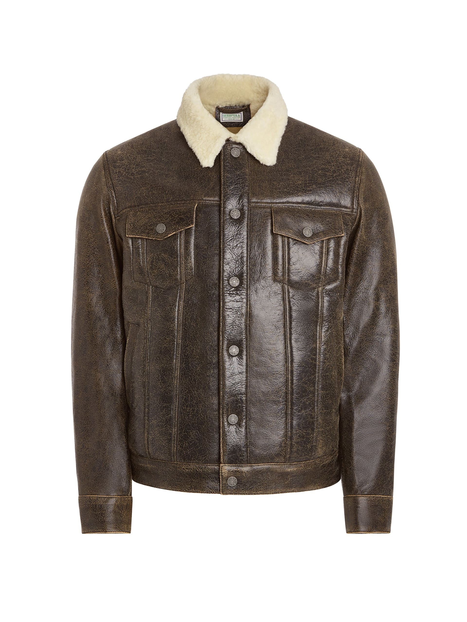 Jaqueta trucker de couro sherpa