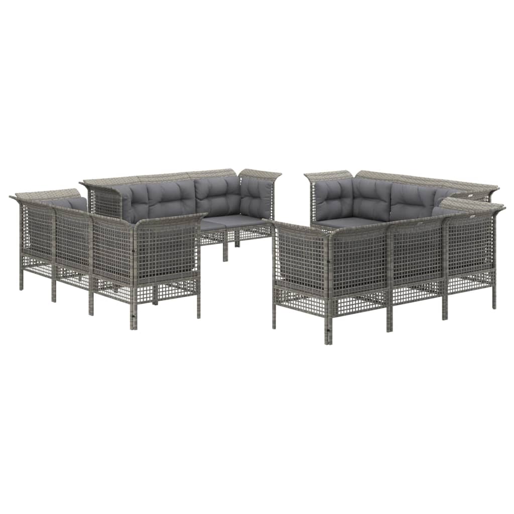 Salon de jardin meuble d'extérieur ensemble de mobilier 12 pièces avec coussins gris résine tressée