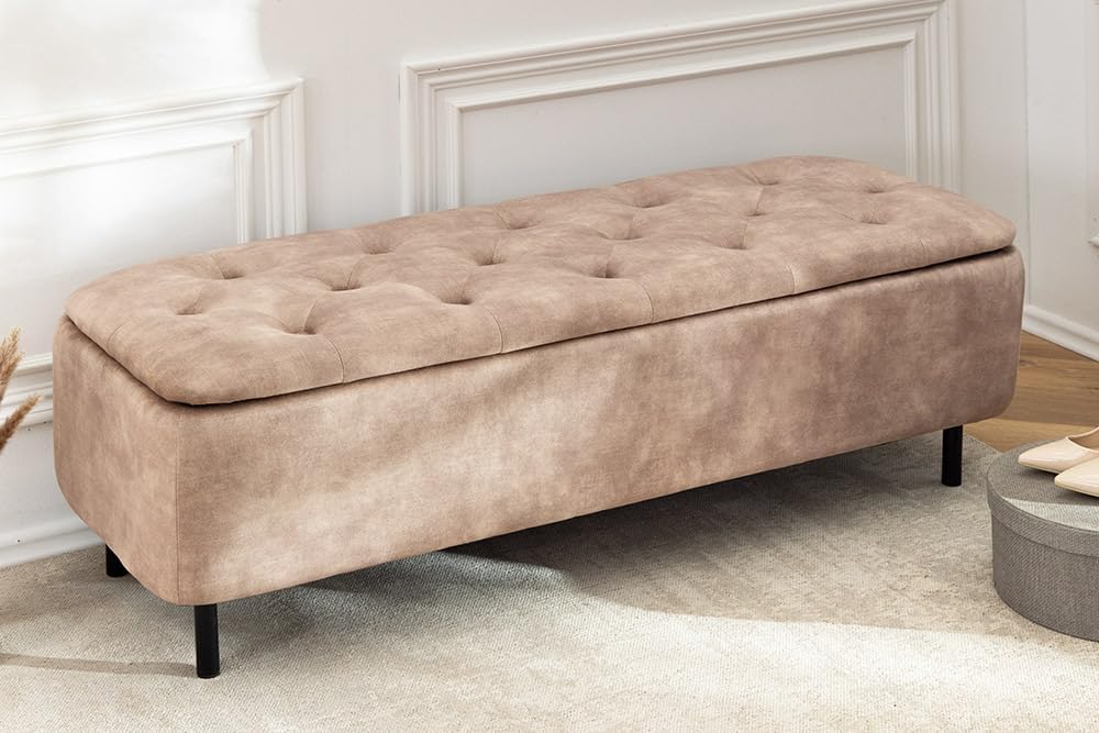 Riess Ambiente Extravagante Polsterbank EN Vogue - 120cm - beige - Samt mit Stauraum und schwarzen Metallbeinen