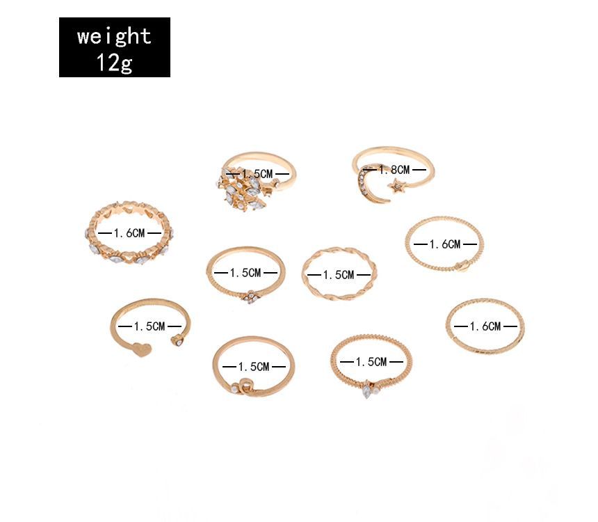 LIVSIA - Set van 10: Ring met strass-legering (verschillende ontwerpen)