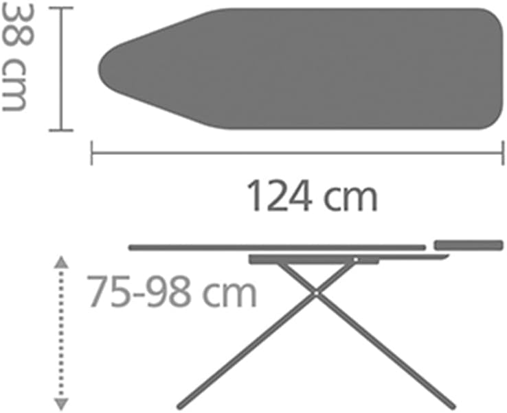 Brabantia - Bügelbrett B - für Dampferzeuger - Extra großer Metallständer - Höhenverstellbar - Solider Vierfußrahmen - Leicht versetzbar - Geräte bis zu 40 x 22 cm - Denim Black - 124 x 38 cm