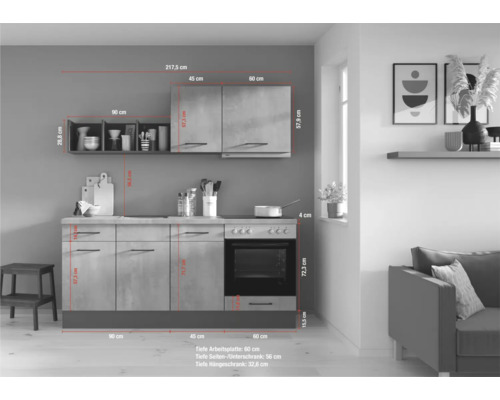IMPULS keukenblok met apparatuur PESCE 195 cm wit mat voorgemonteerde variant rechts IP120-IKZ1195BA-K111-F628-A111-G754
