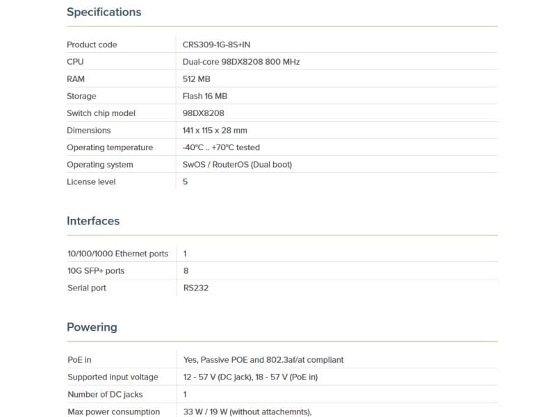 MikroTik SFP Switch CRS309-1G-8S IN 9 Port Full-Managed