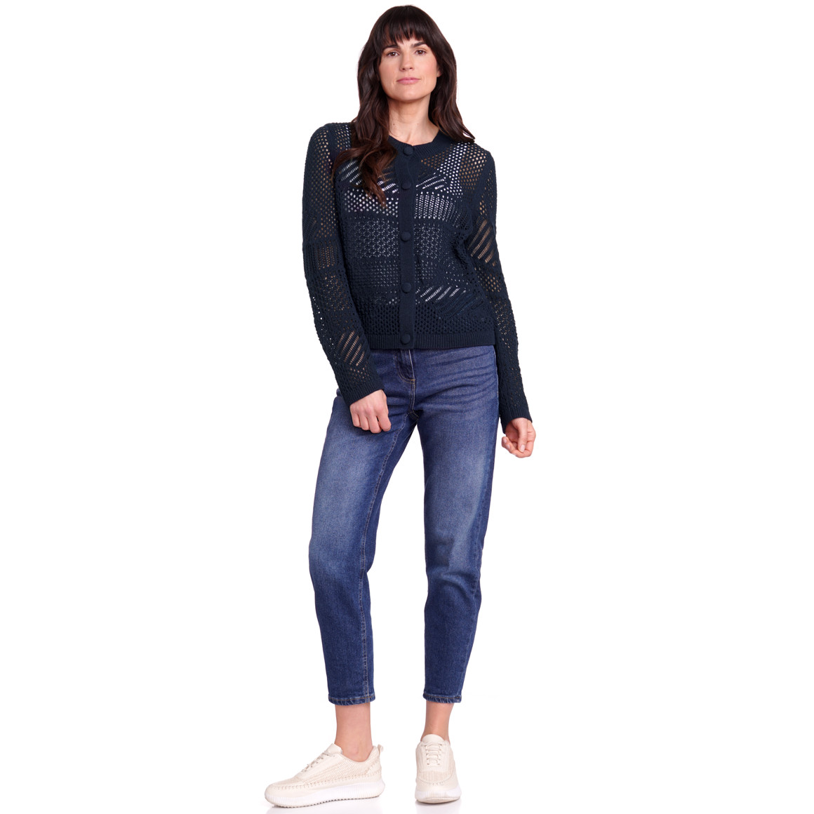 Gina Benotti Damen Strickjacke mit Ajourmuster dunkelblau