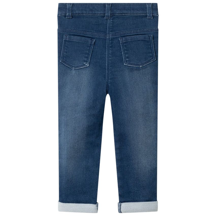 Jean effet used à chats brodés et poches - Bleu moyen
