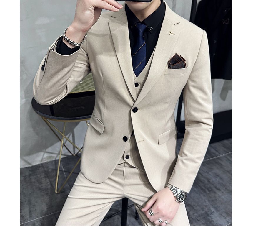 Deepwood - Set: effen enkelrijs blazer + vest + rechte pantalon
