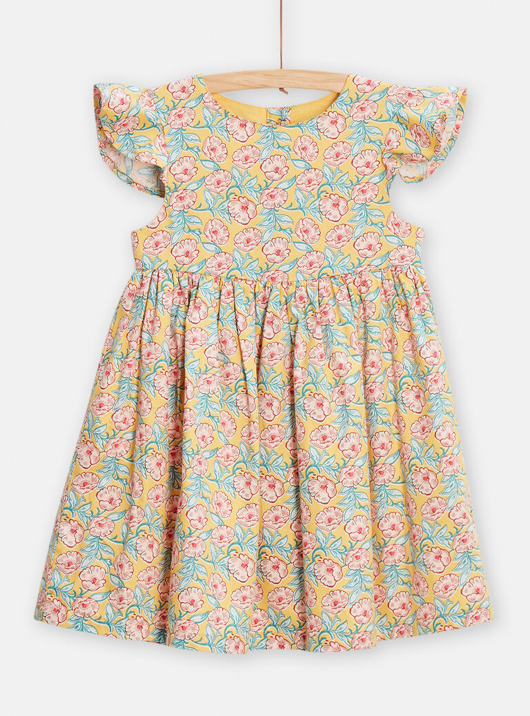 Robe jaune imprimé fleuri pour fille