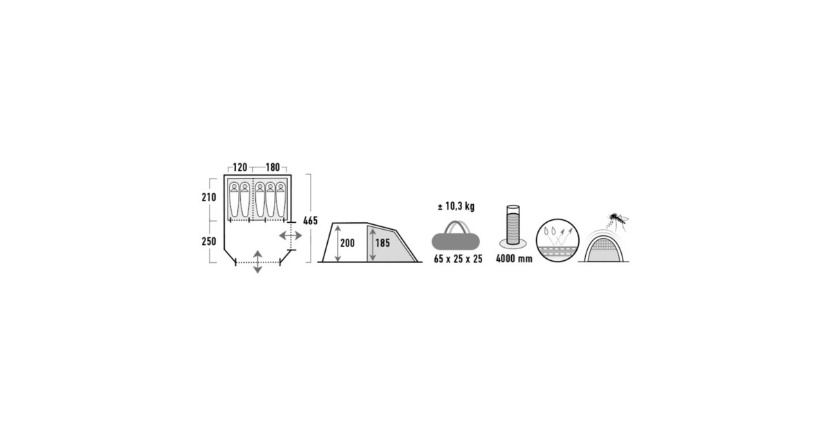 High PeakAncona 5.0 tent  (Donkergrijs/groen)