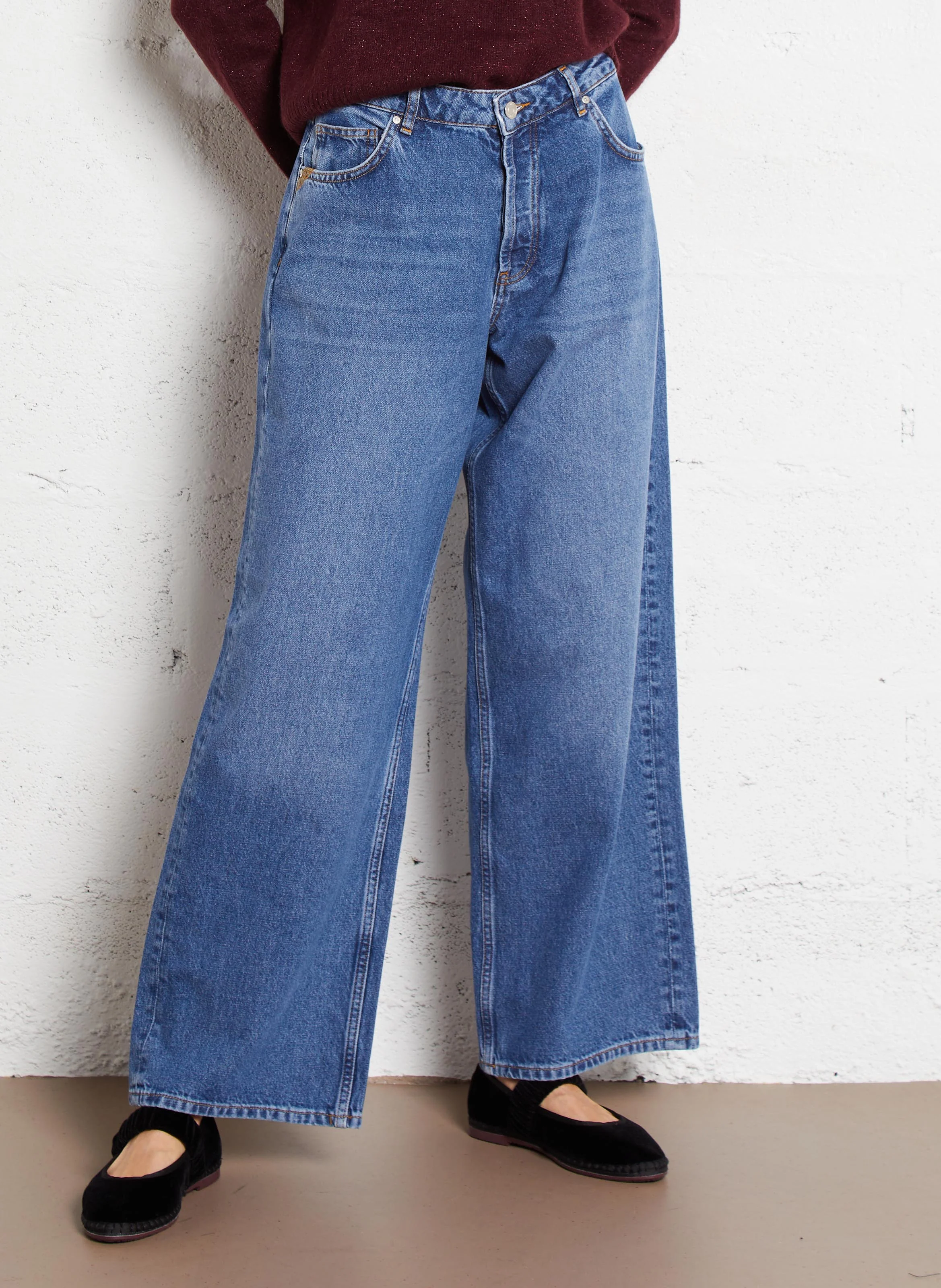 PISE - Jean large avec braguette boutonnée en coton | Bleu