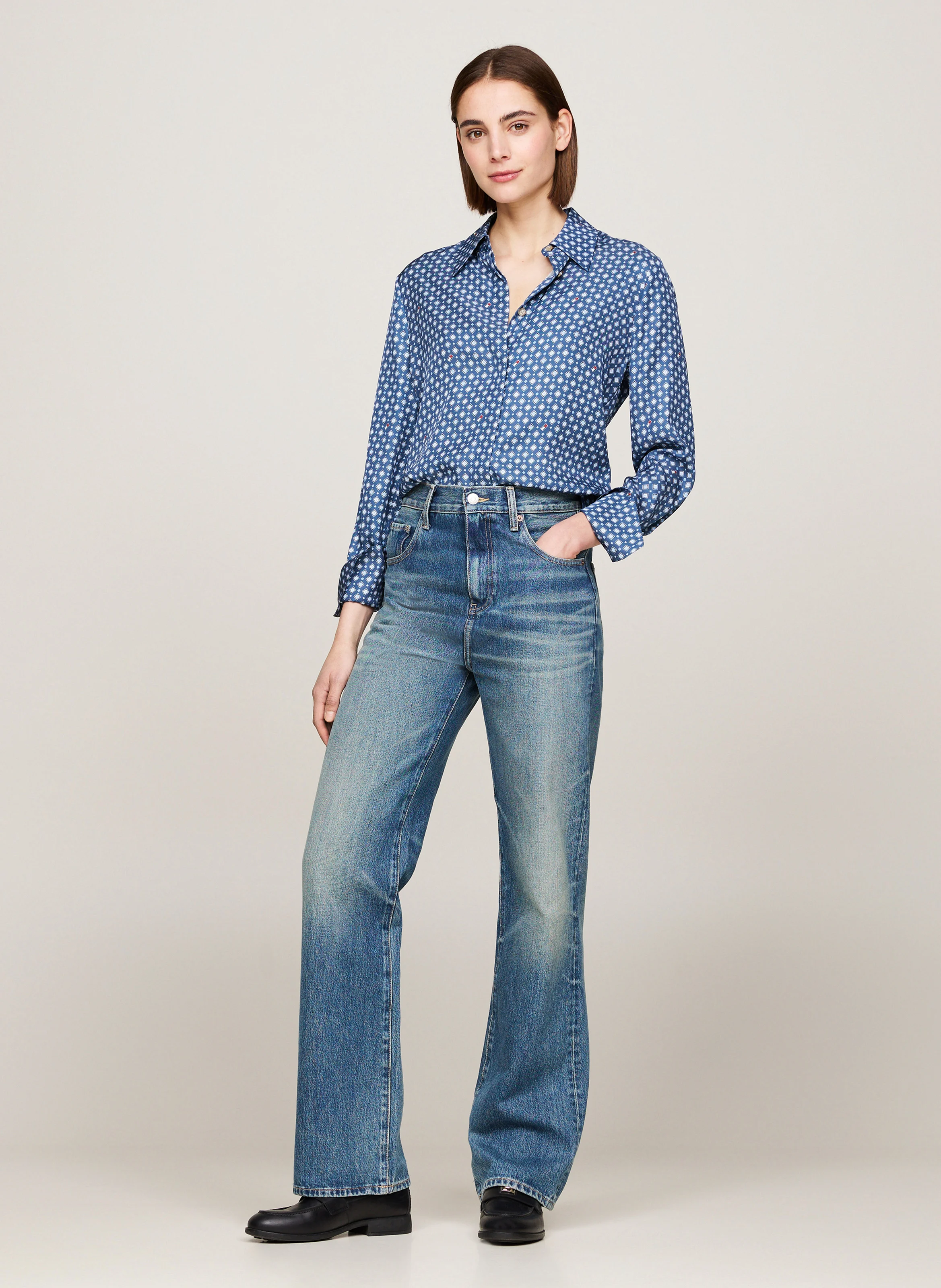Chemise droite col classique imprimée | Bleu