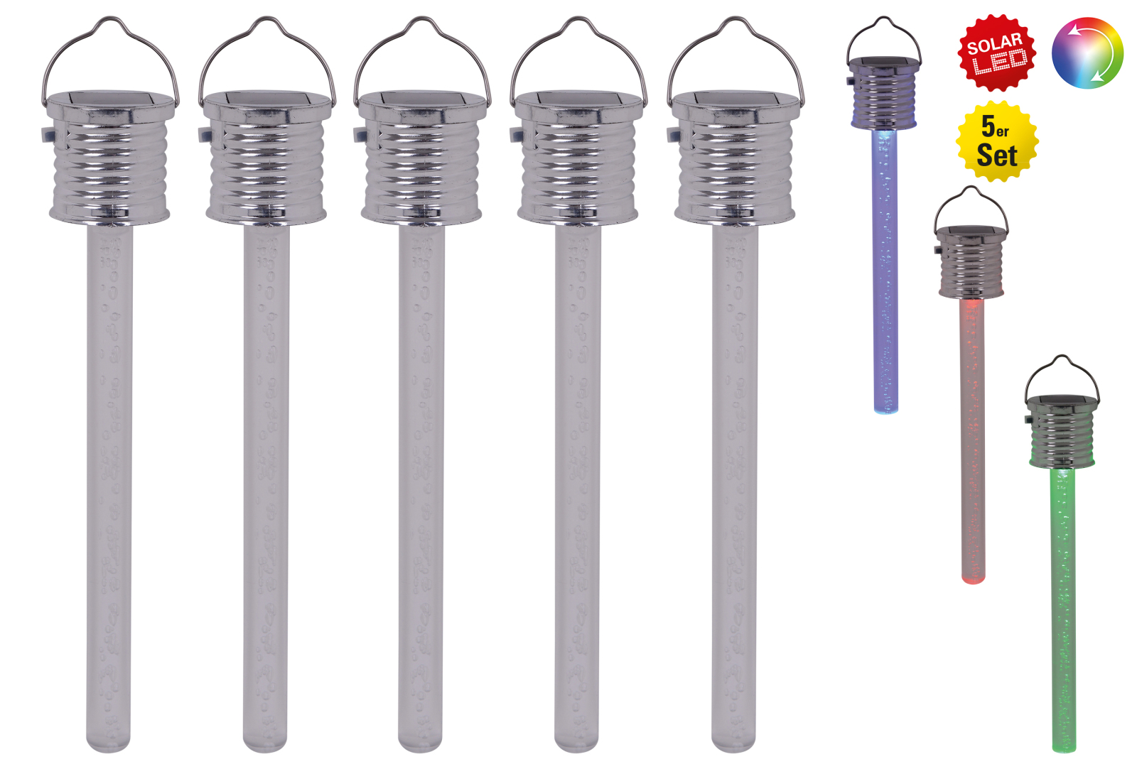5er-Set LED-Solar-Outdoor-Pendelleuchte THERMOMETER - bunt