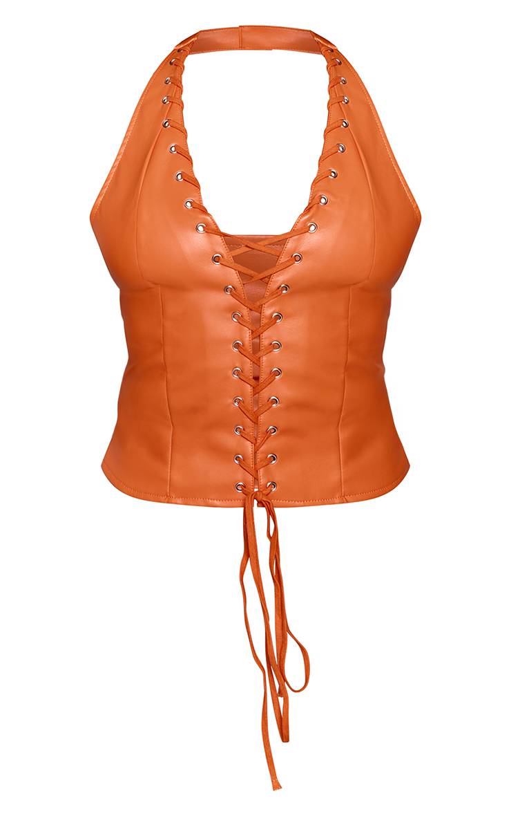 Pêche Corset Ajusté Abricot En Synthétique Vieilli Avec Col Licou Et Laçage