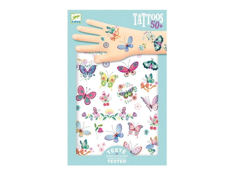 DJECO Tattoos Traumschmetterlinge Temporäre Klebetattoos für Kinder