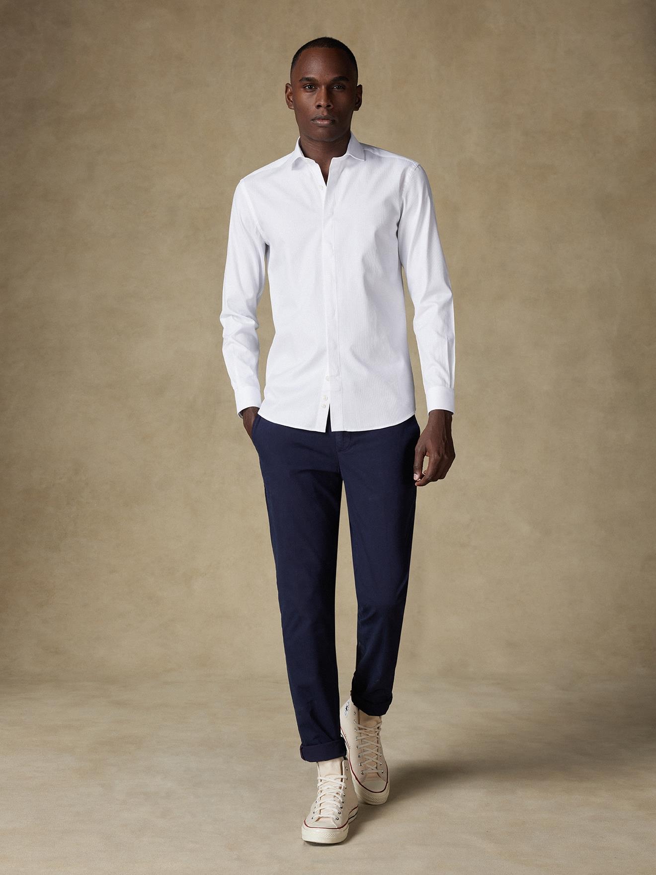 Chemise Aaron en piqué blanc - Gorge cachée