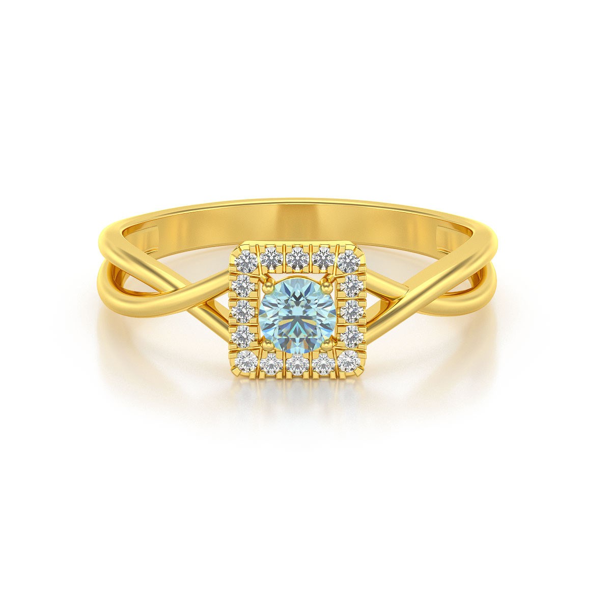 Bague ADEN Or 585 Jaune Aigue-Marine et diamants 2.154grs