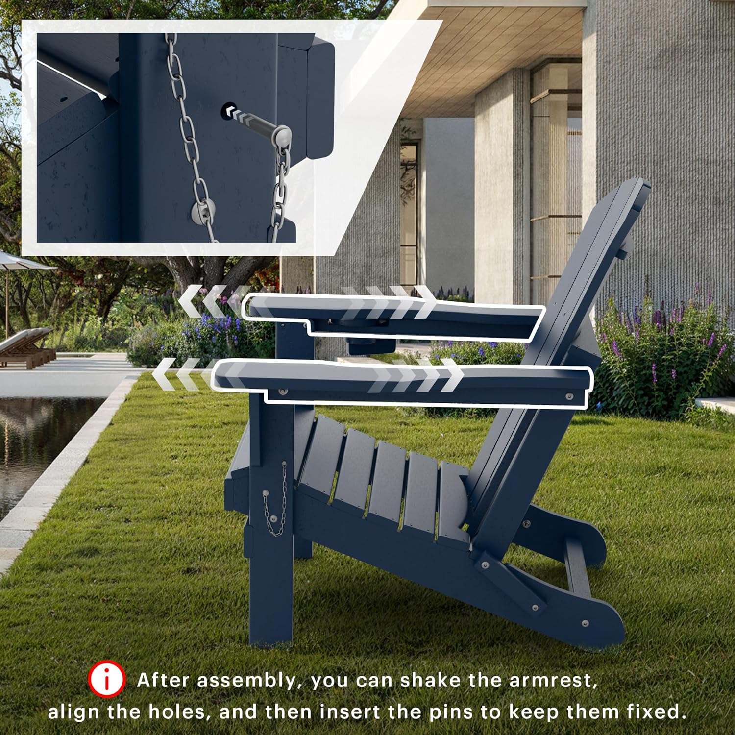Adirondack Stuhl,HDPE-Wetterfester Klapp-Adirondack-Stuhl mit Becherhalter für Garten,Terrasse,Hinterhof,Patio(Blau)