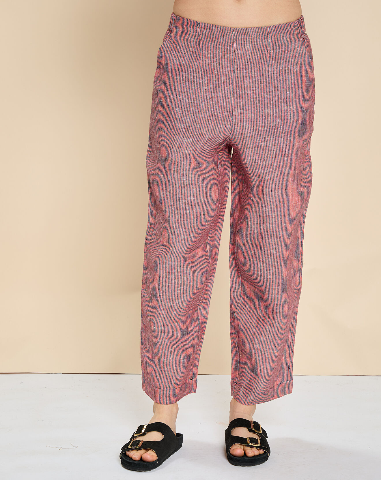 Harris Wilson Pantalon 100% Lin Emmos rayé marine/géranium