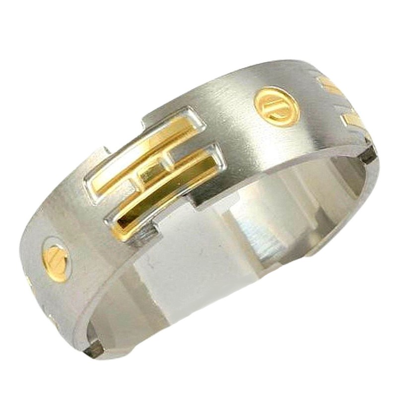 Bague homme femme taille 66 en acier inoxydable graphique argenté et doré