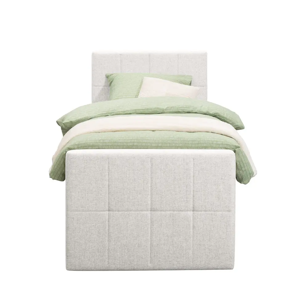 Boxspring met opbergruimte en voetbord Liv geblokt - ecru - 90x200cm