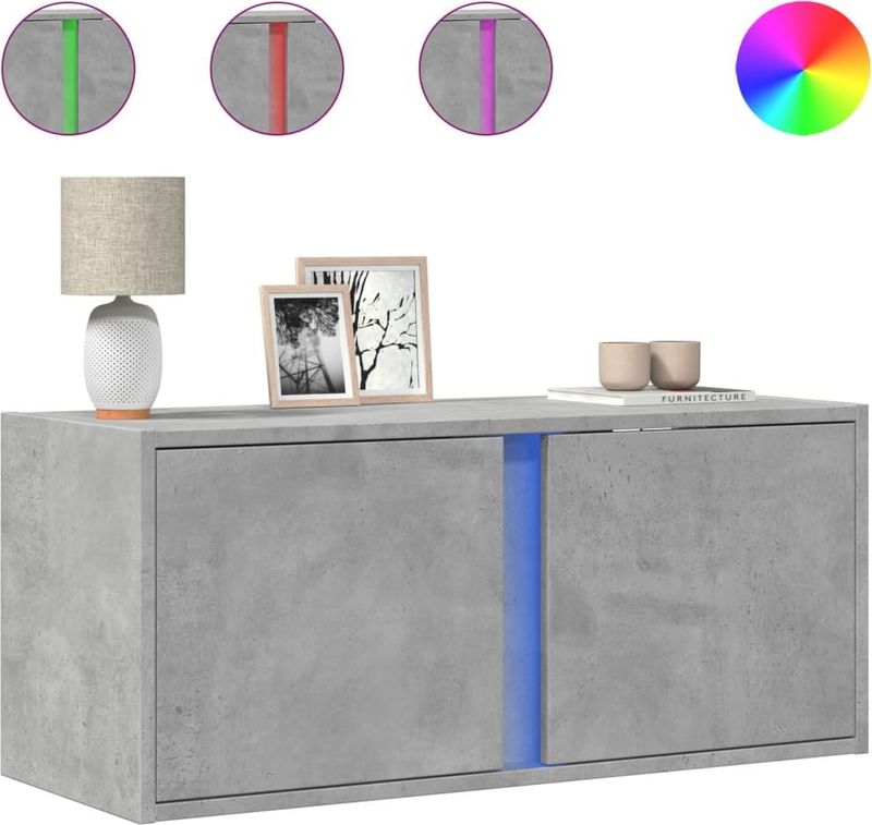 vidaXL Tv-wandmeubel - Betongrijs - Bewerkt Hout - Met LED-verlichting