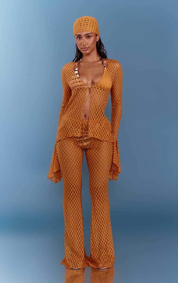 Moutarde Chemise De Plage Texturée Transparente À Manches Évasées