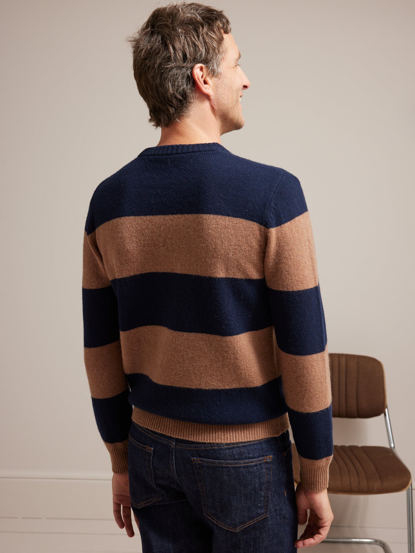 Pull col rond rayé laine mérinos homme
