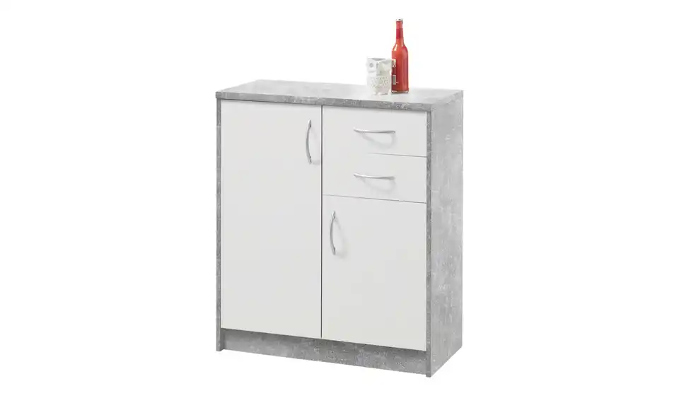 Kommode Optimus Betonoptik, Weiß Ausführung II (2 Türen/2 Schubkästen) 86 cm