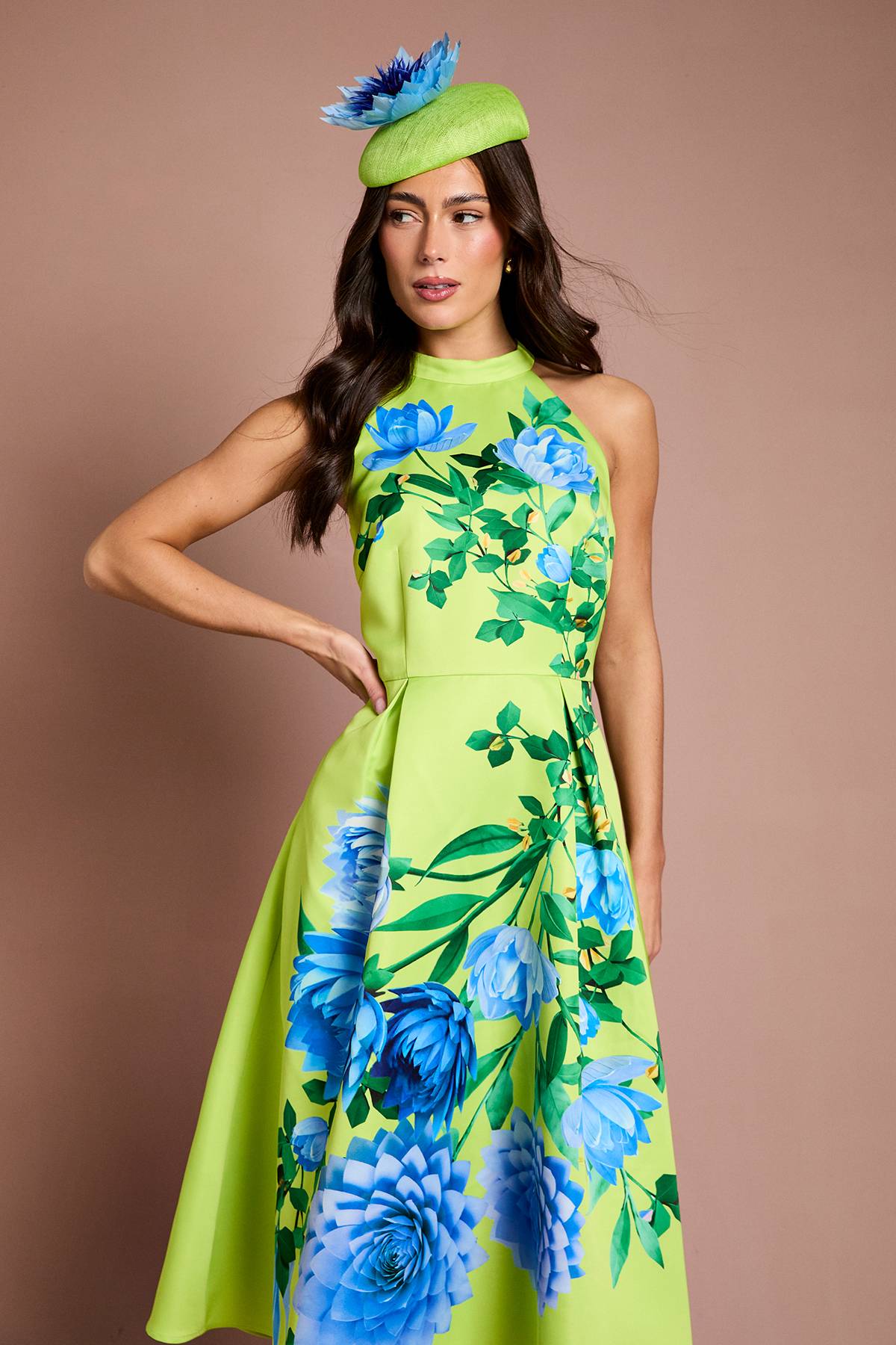 Coast Robe Midi Lisa À Imprimé Floral Avec Col Licou Beige