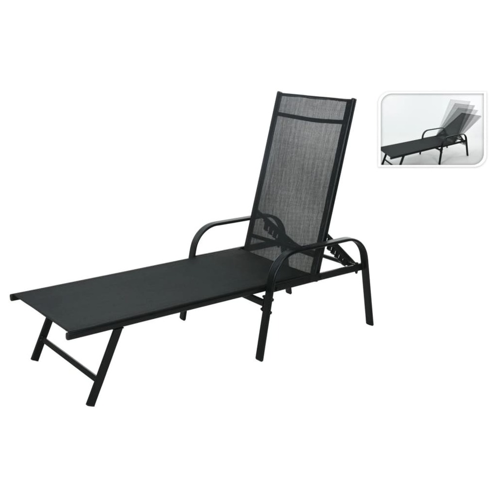 Chaise longue pliable 195x60x45 cm noir