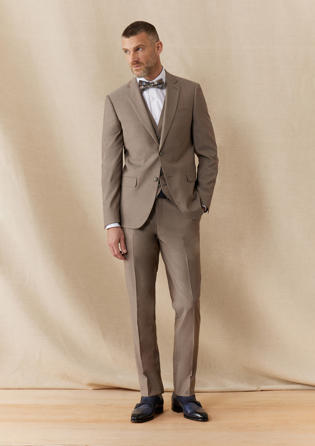 Costume 2 pièces Slim en laine unie taupe