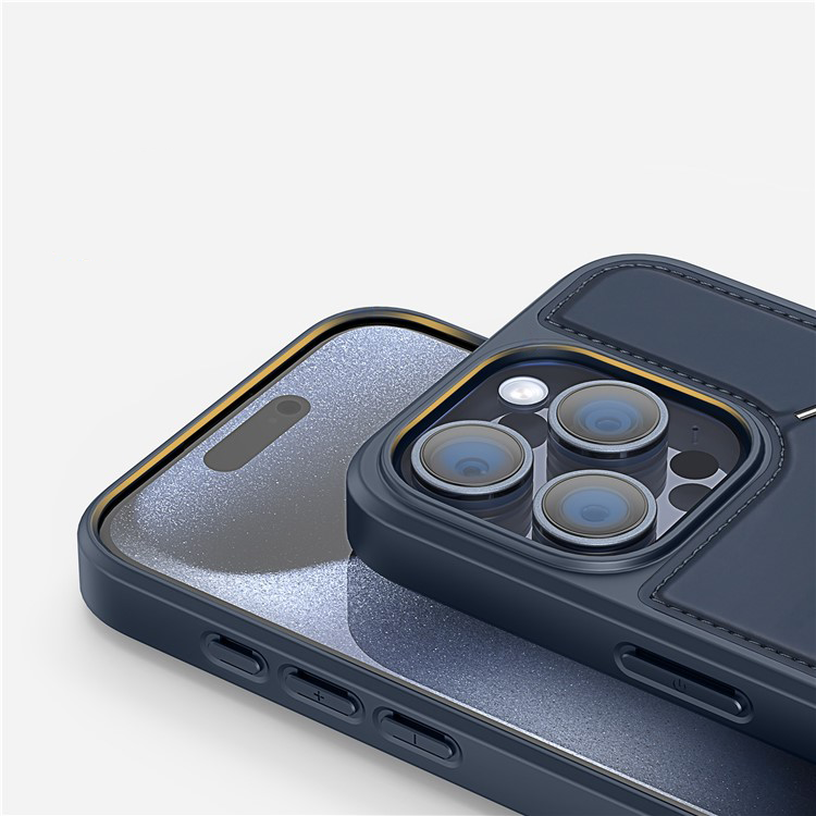 iPhone 15 Pro MagSafe Hybrid Leder Hülle mit Kartenfach   Kickstand Aufsteller (RFID Schutz) - Blau