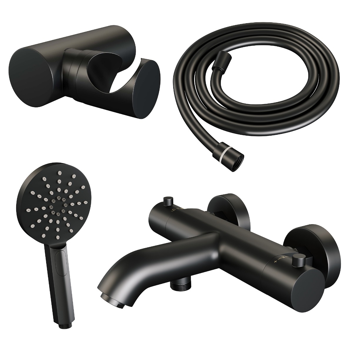 Brauer Black Edition thermostatische badkraan met wandhouder en 3 standen handdouche mat zwart