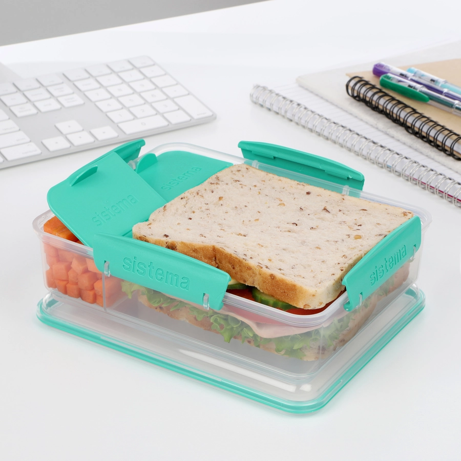 sistema® Snackbox mit Fächern Snack Attack Duo TO GO, 975 ml, blaugrün