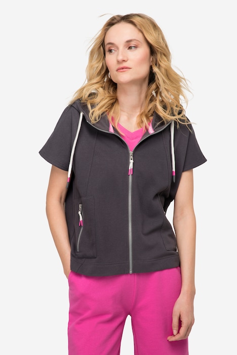 Kapuzen-Weste, oversized, Zipper, Zipptaschen