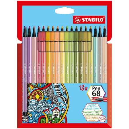 Premium-Filzstift - STABILO Pen 68 - 18er Pack - mit 18 verschiedenen Farben
