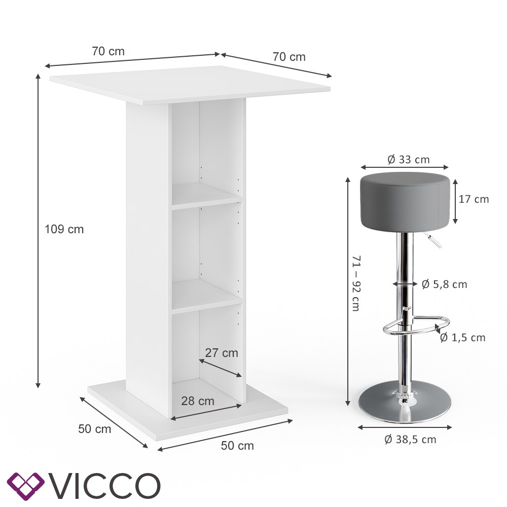 VICCO Bartisch Bar Weiß Beton Bartresen Stehtisch Tresentisch Bistrotisch Küche inkl. Barhocker