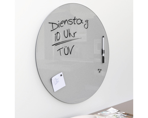 Glazen magneetbord, lichtgrijs, Ø 50cm