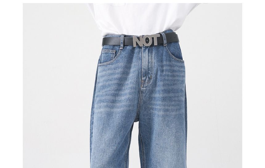 pinkdropper - Mid Rise Washed Wide Leg Jeans