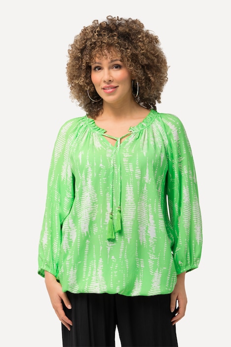 Bluse, Musterstreifen, Rüsche, Elastiksaum, 3/4-Arm