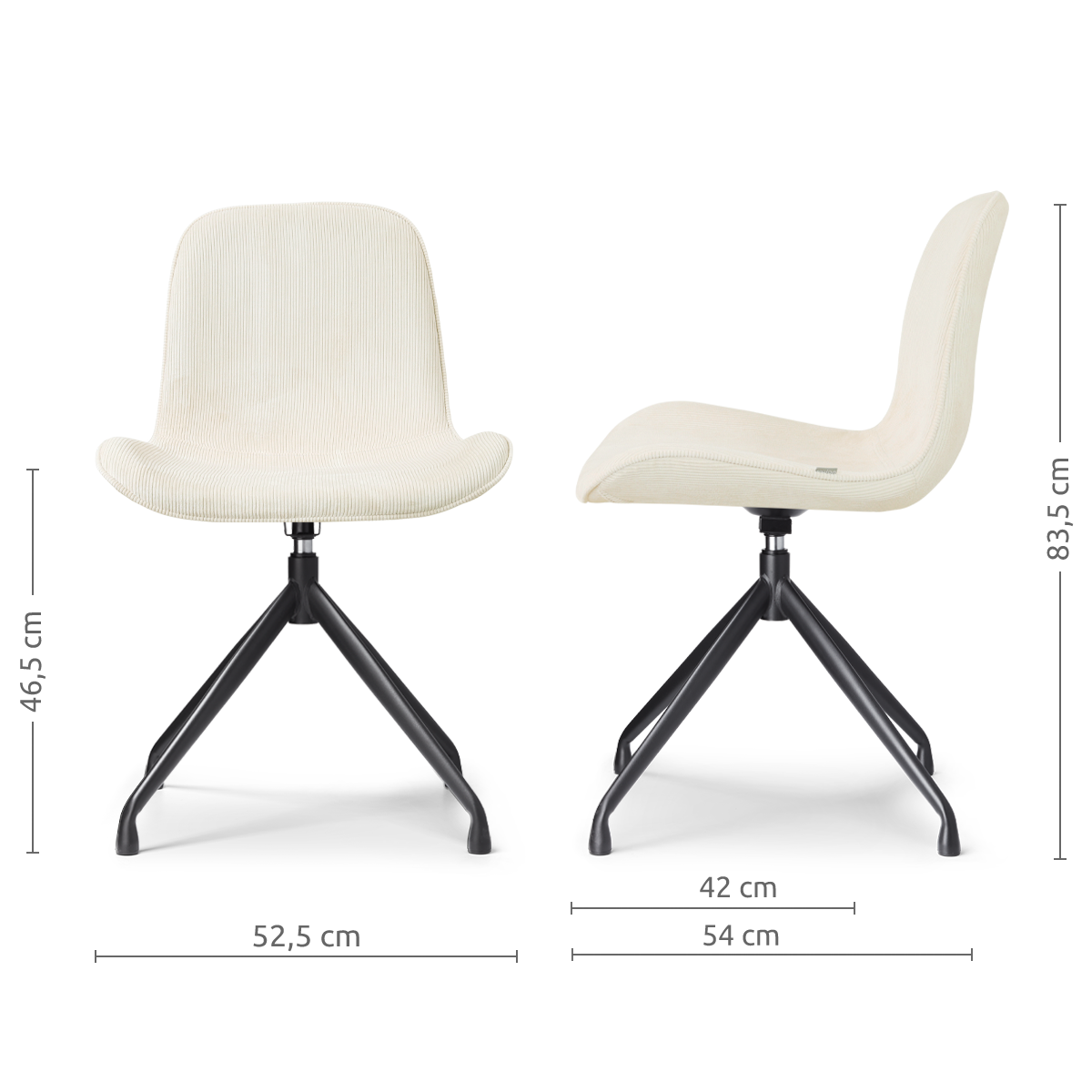 Eetkamerstoel Nola-Fé  zwart onderstel rib beige