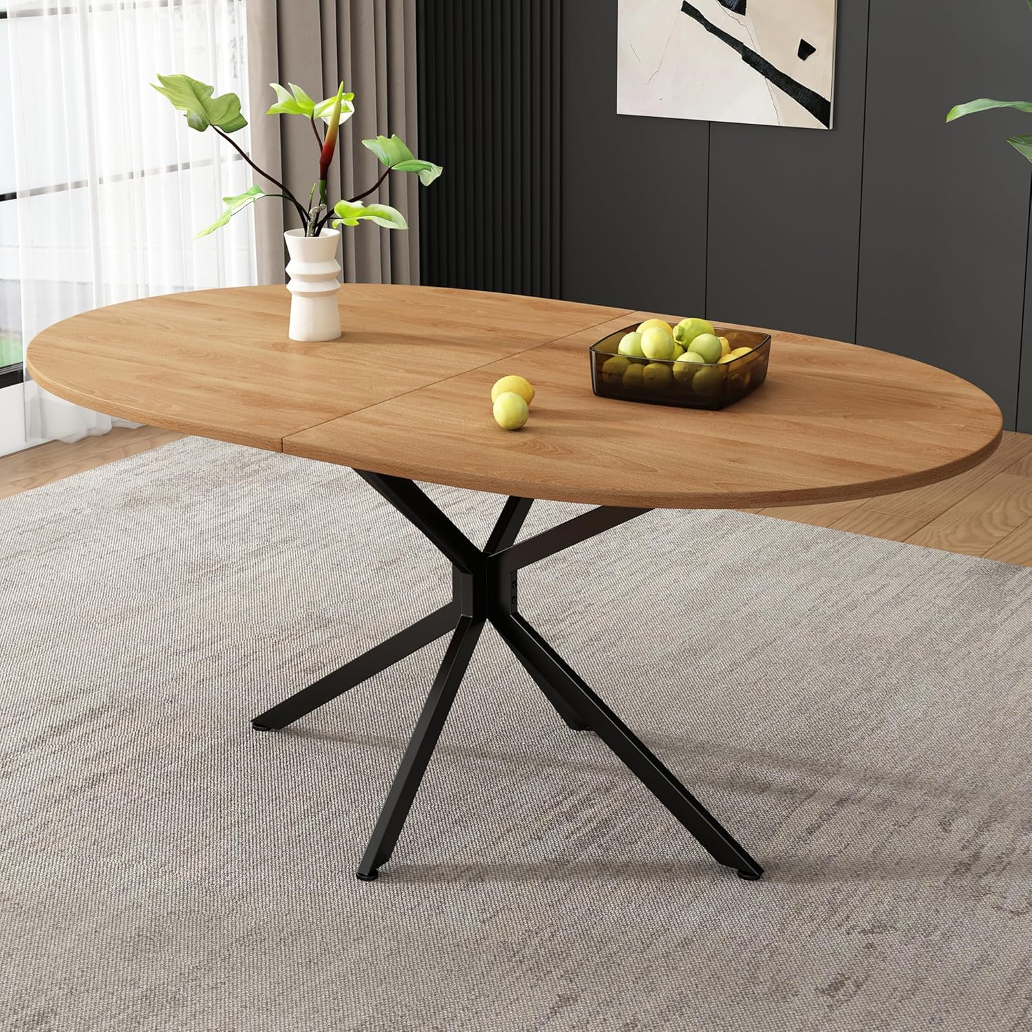 Ovaler Esstisch 120x80x75 cm für 4-6 Personen Küchentisch mit Metallbeine Moderner Frühstückstisch für Esszimmer Wohnzimmer Couchtisch Holz + Schwarz