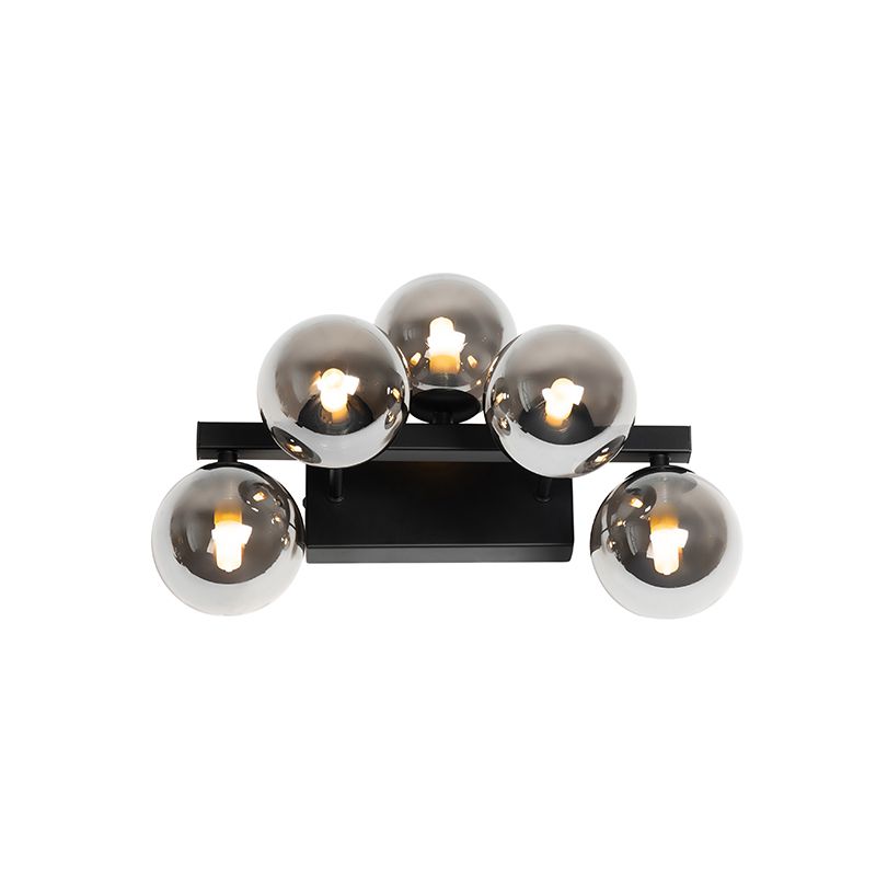 Moderne wandlamp zwart met smoke glas 5-lichts - Bianca