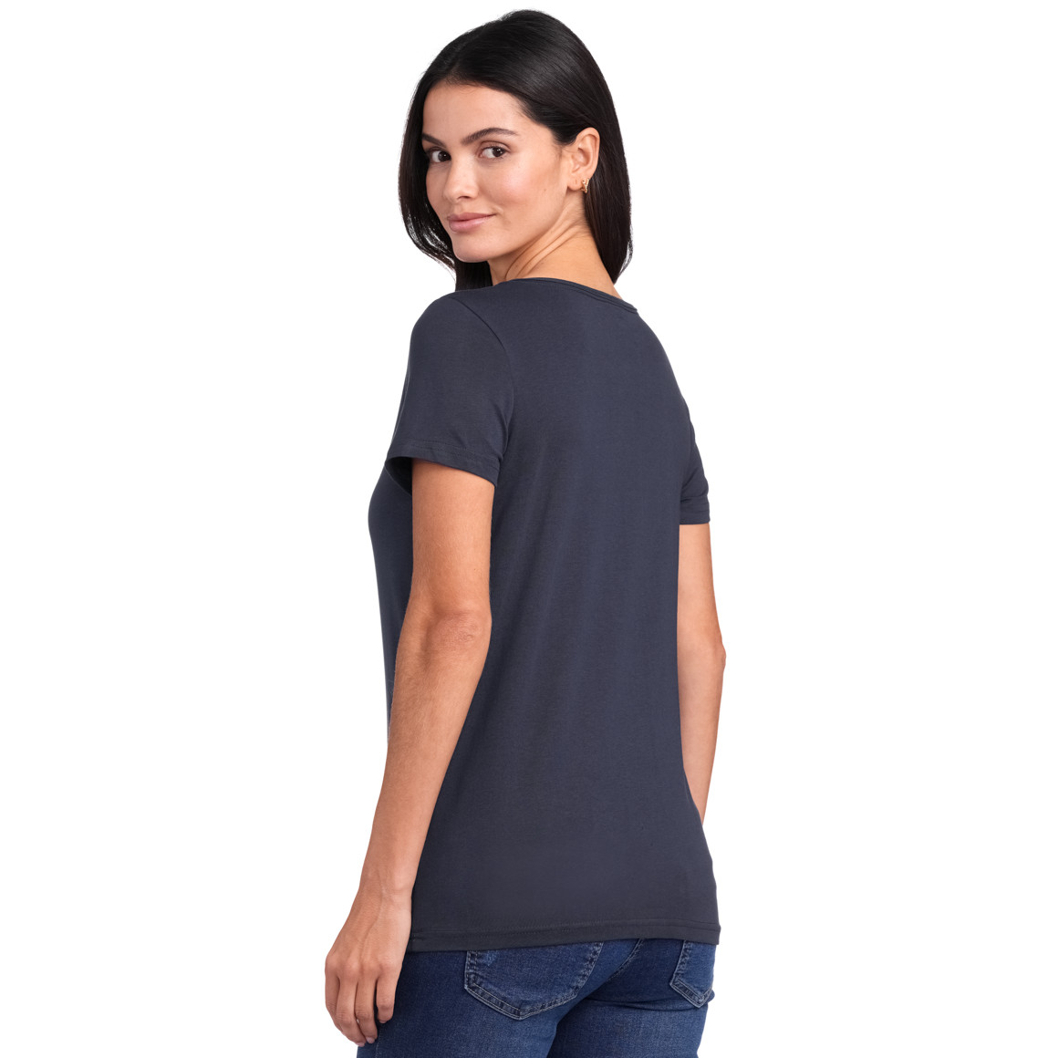 Famy 3 Damen T-Shirts in verschiedenen Dessins dunkelblau / hellblau / weiss