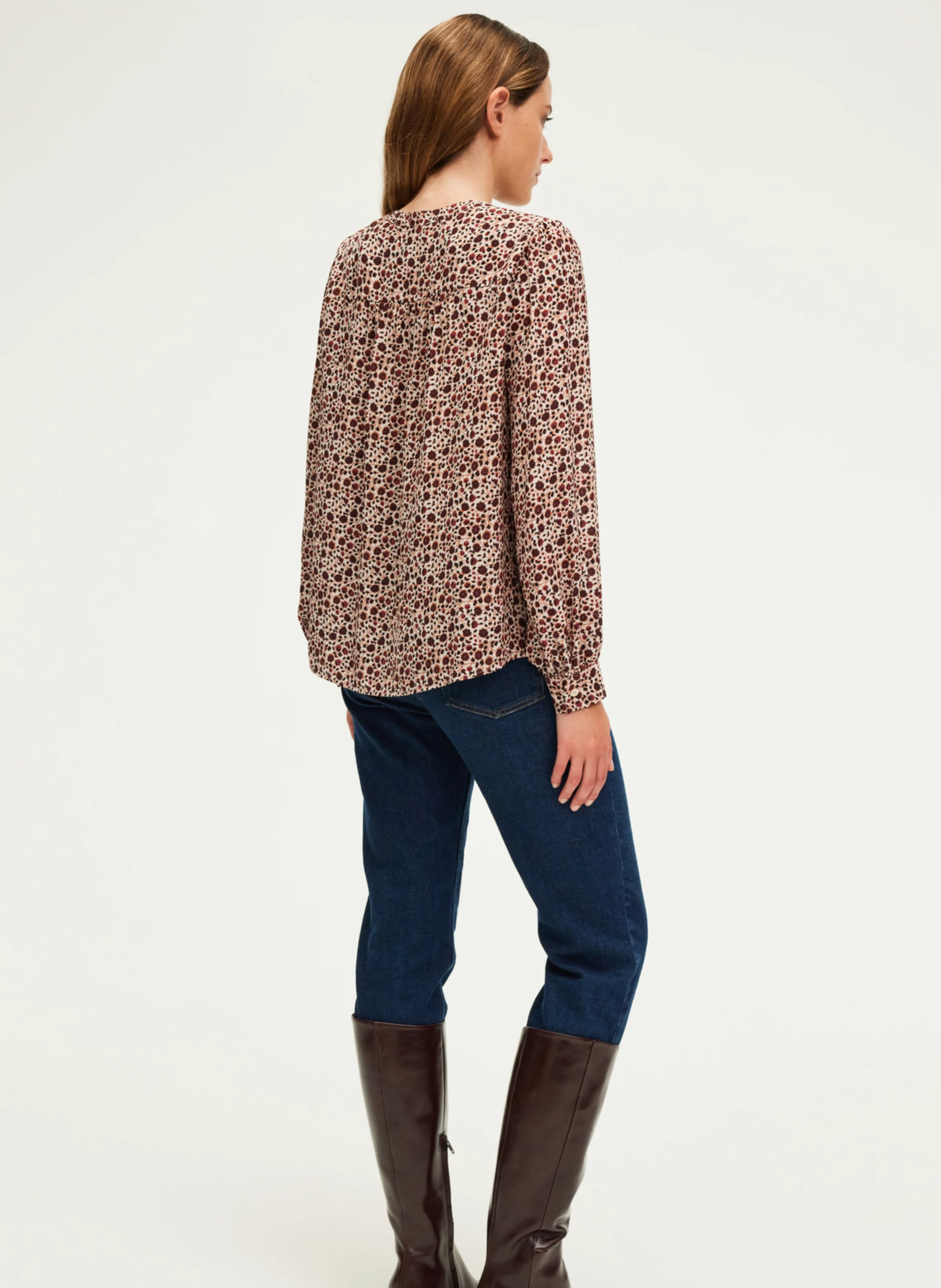 BERNIKE - Chemise droite fluide à fleurs | Beige