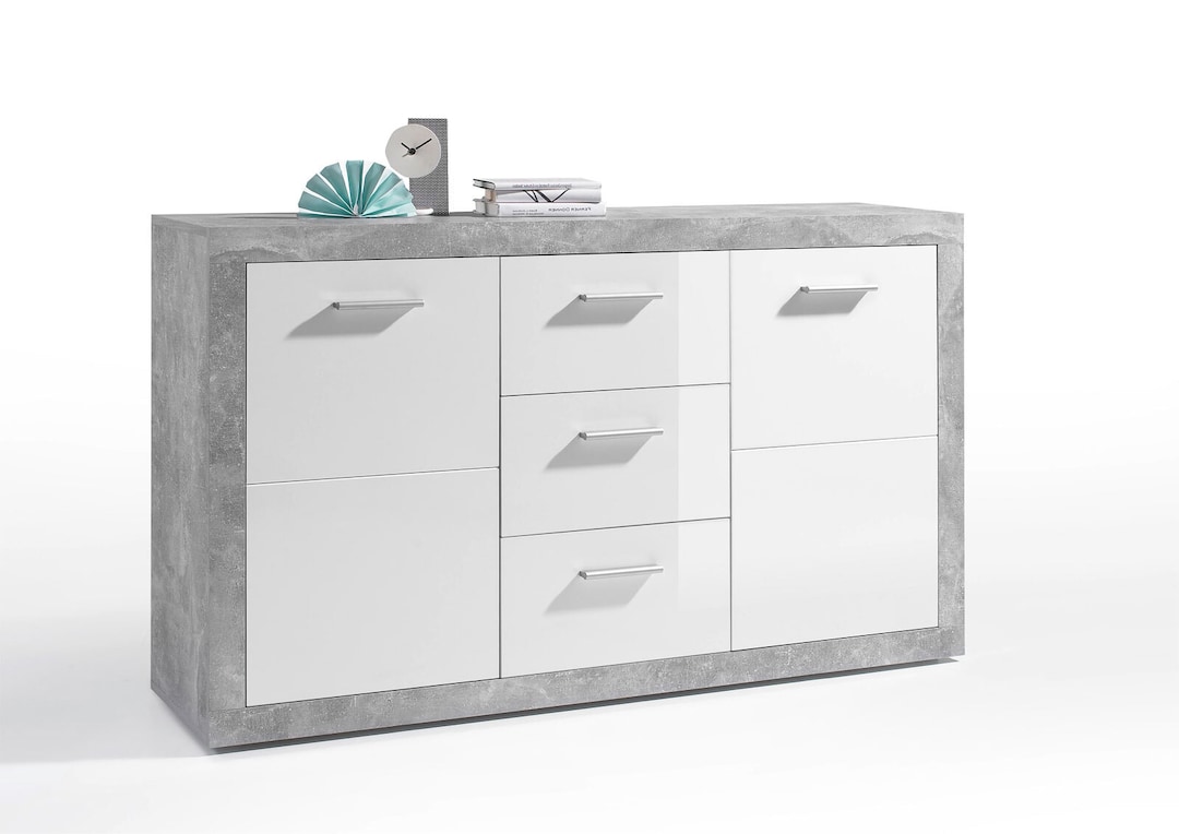 Sideboard Stone Weiß Glanz/Dekor Beton ca. 147 x 89 x 37 cm