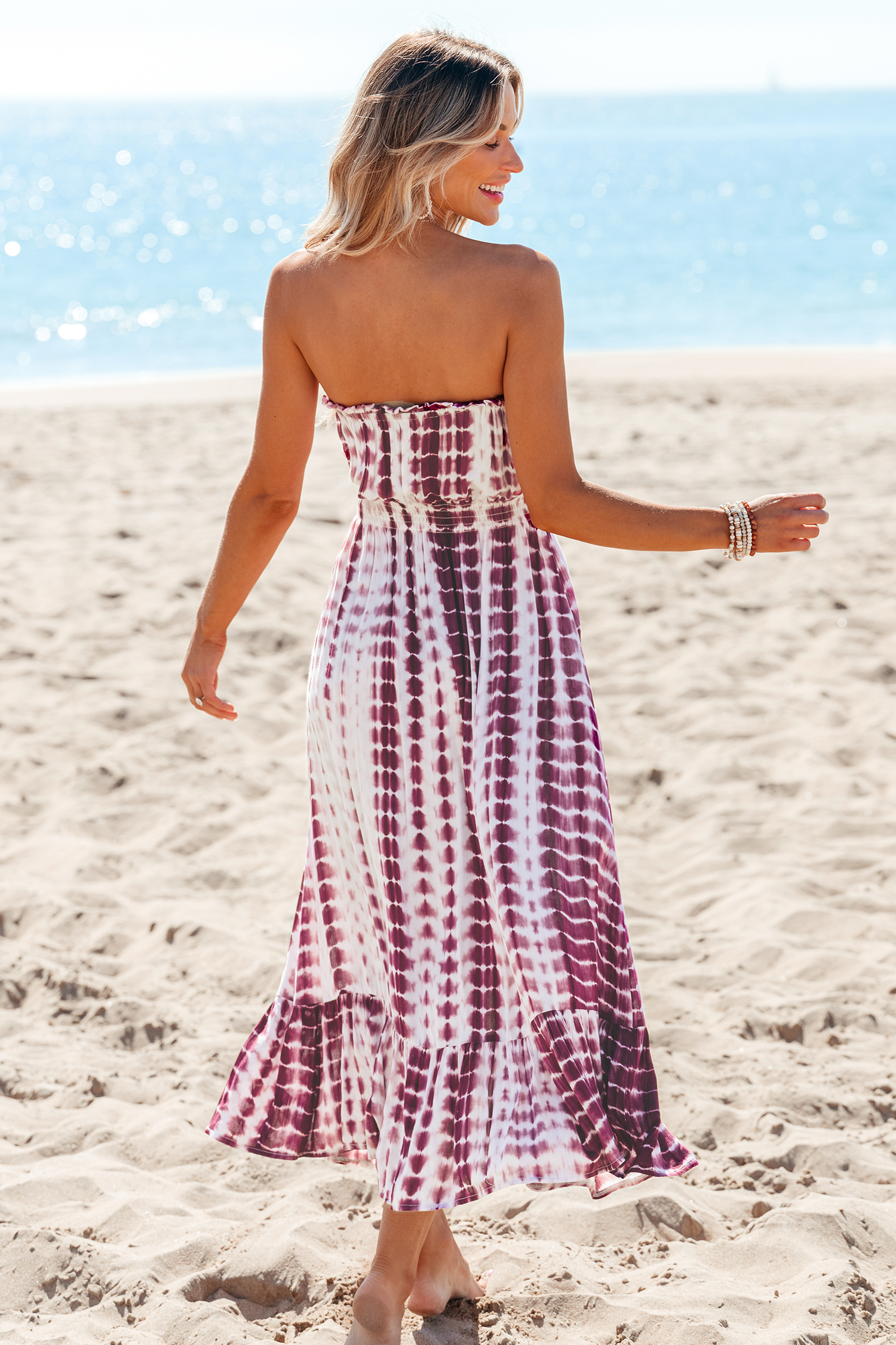 Robe tube maxi avec taille à smocks brick tie dye