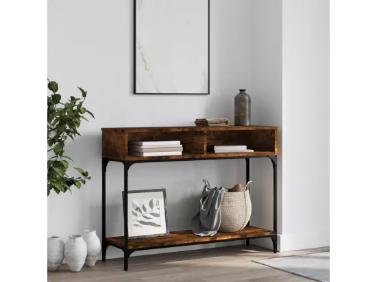 Table console chêne fumé 100x30,5x75 cm bois d'ingénierie