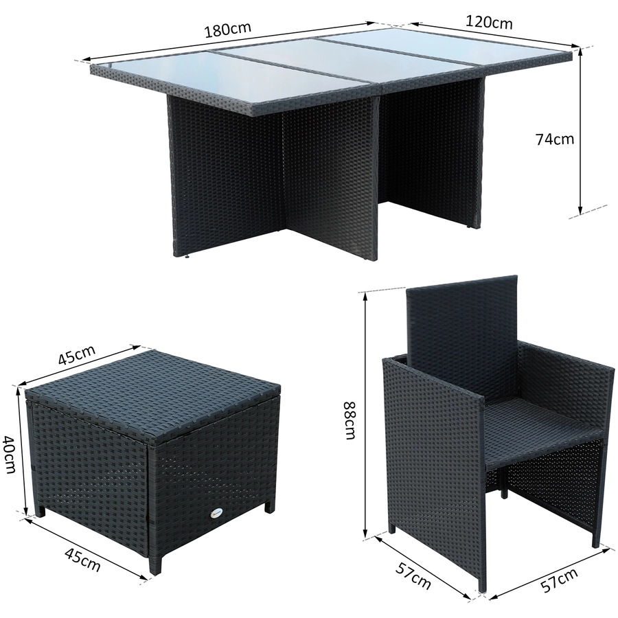 Outsunny Polyrattan Sitzgruppe als 27-tlg. Set schwarz, cremeweiß