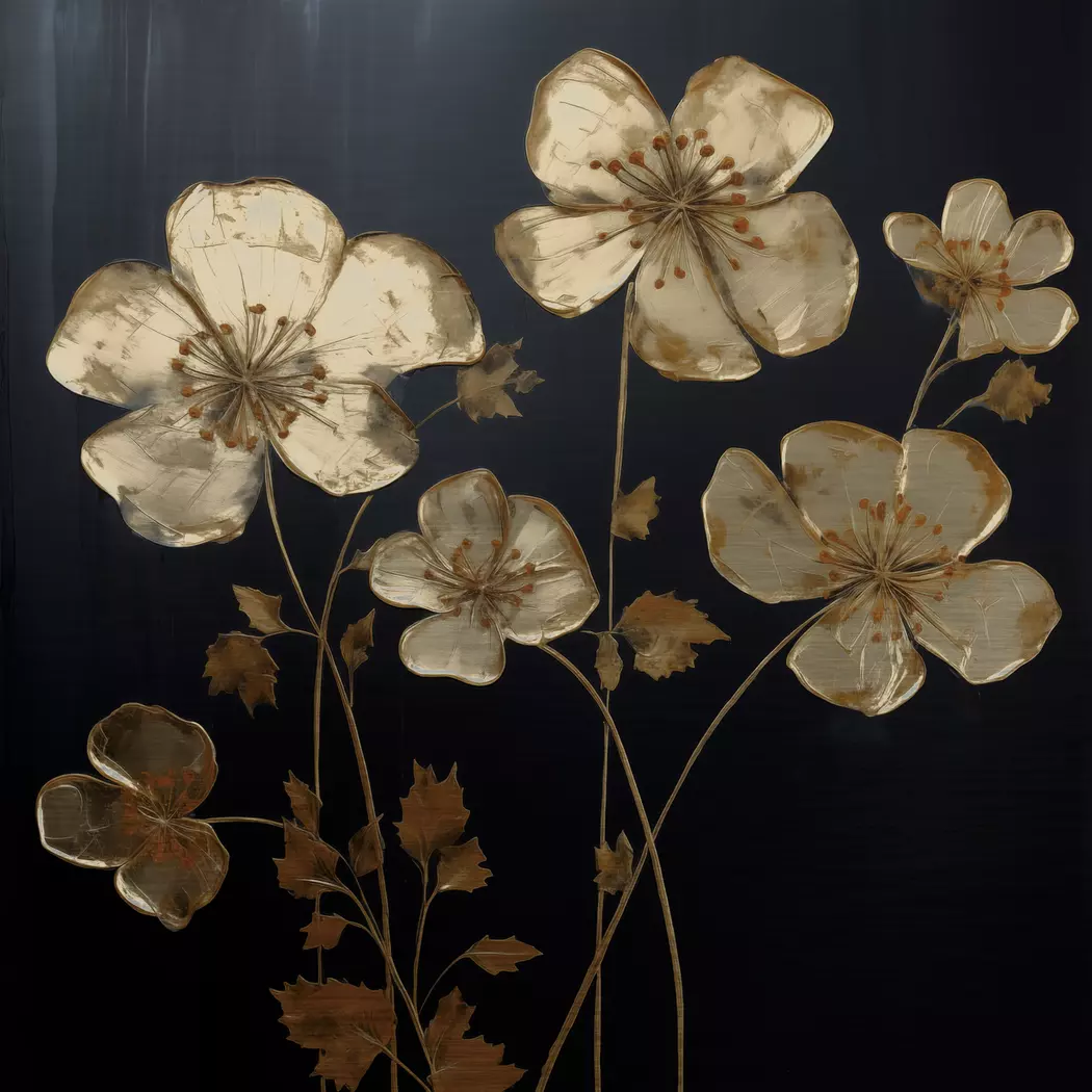 Wandbild 30 x 30 cm Golden Flowers I