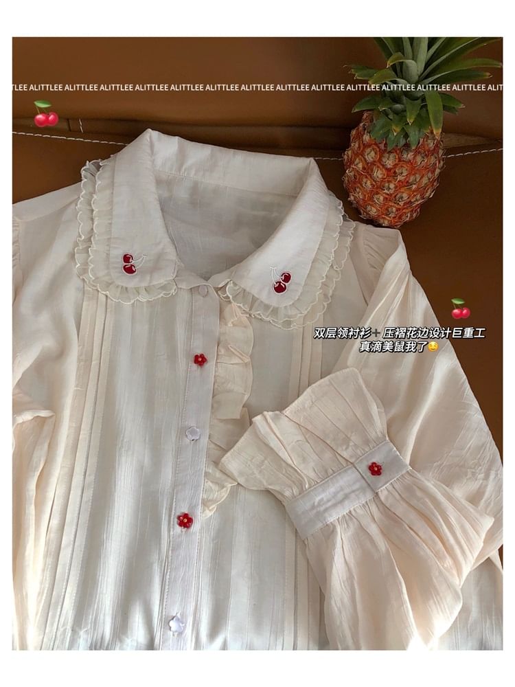 Autuna - Kersen geborduurd shirt / Midi-jurk / Set